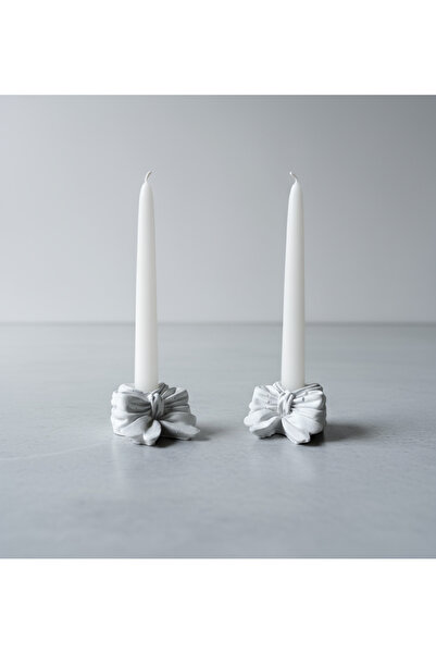 ThreeT İkili açık gri beton şamdan minik kurdele