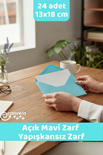 İstisna 24 Adet 13*18 Açık Mavi Renkli Zarf Davetiye Lüks Tebrik Kartı Mektup...