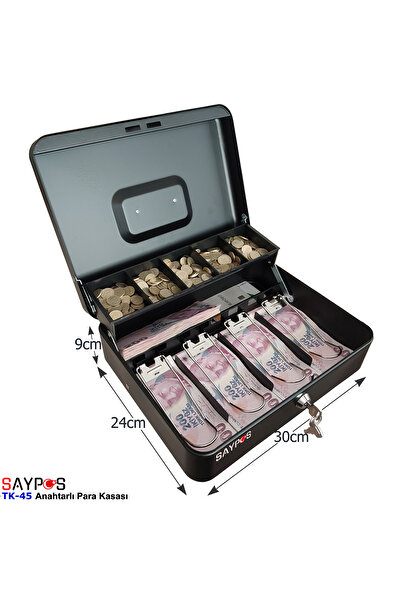 SAYPOS Üstten Açılır Para Çekmecesi 4 Banknot 5 Madeni Para Gözlü Taşıma Kulplu Gizli Bölmeli 30x24x9cm