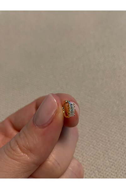 Siminkari 925 Ayar Gümüş Tragus Halka Piercing Desenli Baget Gold