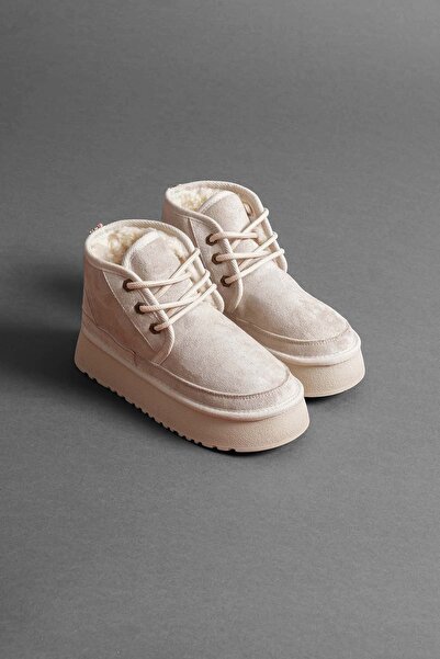 Esilapark γυναικείες μπότες με κορδόνια με χοντρή σόλα από μάλλινο σουέτ