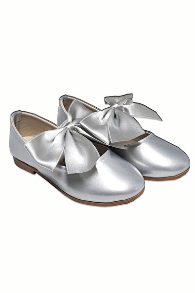 welissa Ασημένια παπούτσια μπαλαρίνας με φιόγκο για κορίτσια