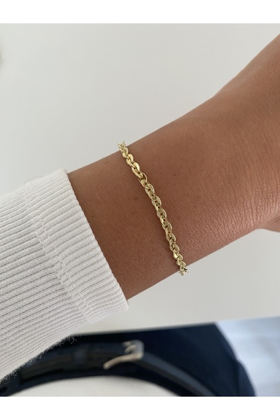 XUPİNGS 14k Altın Rengi İnce Halka Zincir Bileklik 18cm+3cm uzatma zinciri