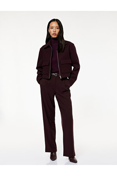 Koton Uzun Kollu Cepli Fermuarlı Kısa Kaşe Mont