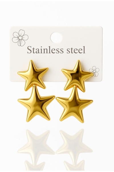 Goche Two Rows of Stars Stainless Steel Earrings (3.3* 2.2)