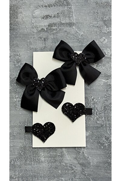 Toka Perisi Black Girl Child Baby Ribbon Heart & Heart Clip Buckle Set