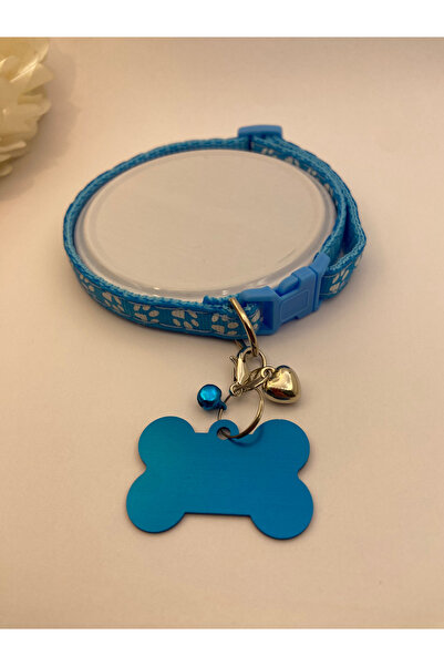 Store Mavi Ayarlanabilir Kedi tasması küçük ırk Köpek Tasması Kişiye Özel Metal Isimlikli Kalp Charmlı