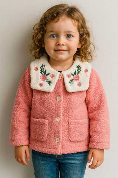 MİLAYS LİFE HOME COLLECTİON Girl's Lamb Welsoft Cardigan with Embroidered Back, Soft Textured