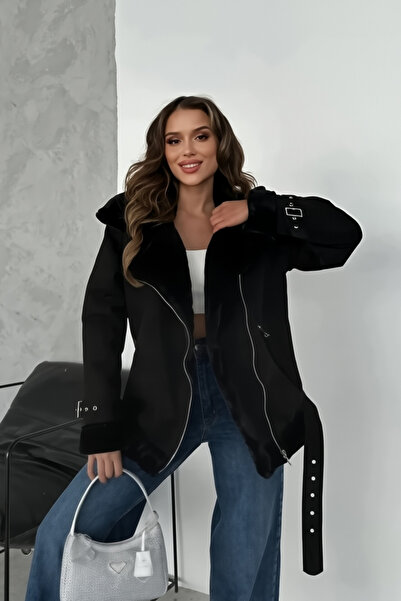 ALFUDO Moda Collection Yeni Sezon Kadın Içi Rapitli Kemer Detaylı Zr Deri Süet Mont