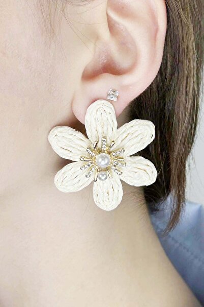 Neon Takı by Atalay Summer Straw Earrings in Sensitivity Tag and Flower Form 635