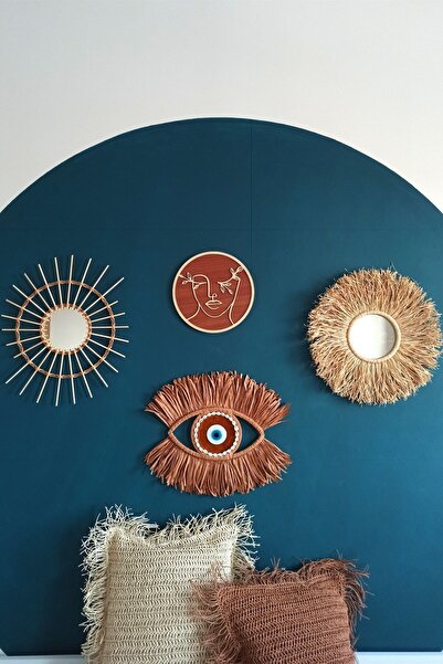 Bubihome Bambu Ayna Rafya Ayna Nazar Boncuğu 4 Parça Duvar Seti