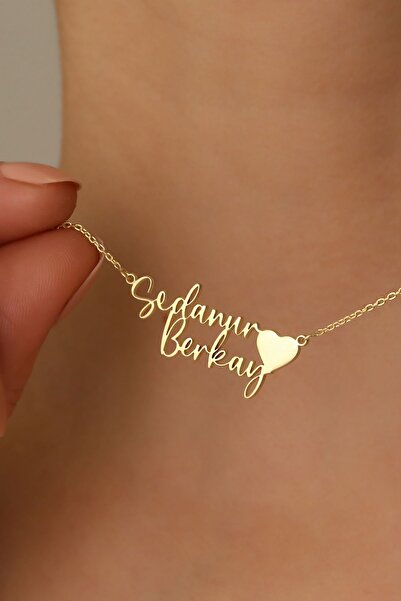 Nox Jewelry 14 Ayar Mikron Altın Kaplama Kişiye Özel İki İsimli Kalp Detaylı ...
