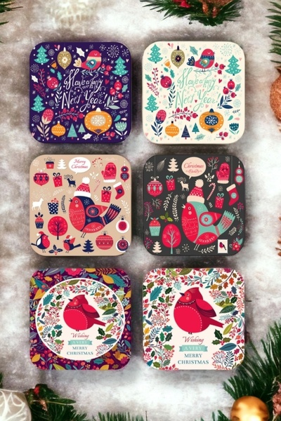 Happy New Year with Birds - New Year - Merry Christmas Themed Wood Coaster Set 6pcs