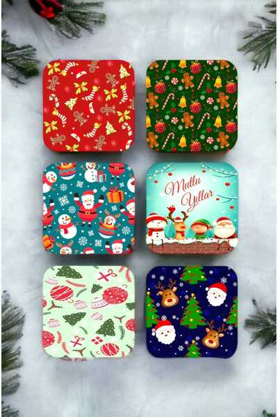 Happy New Year - New Year - Merry Christmas Themed Wood Coaster Set 6pcs