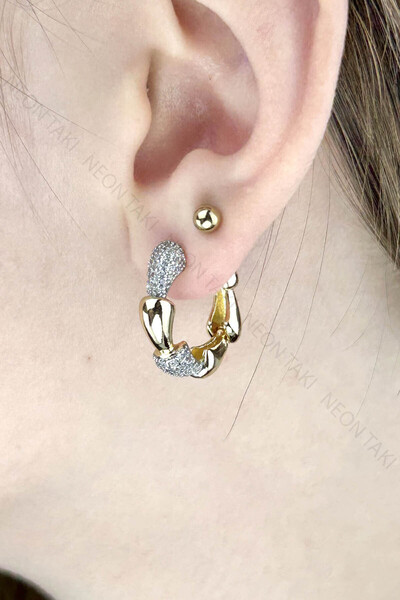 NE10 TAKI Zircon Stone, Vip Model Steel Earrings 651, Gold Color