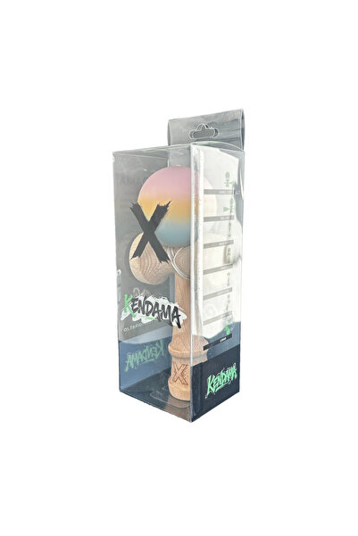 Toyska Jucarie Kendama X din Lemn, Rubber Grip, 18 cm, Roz/Galben/Albastru