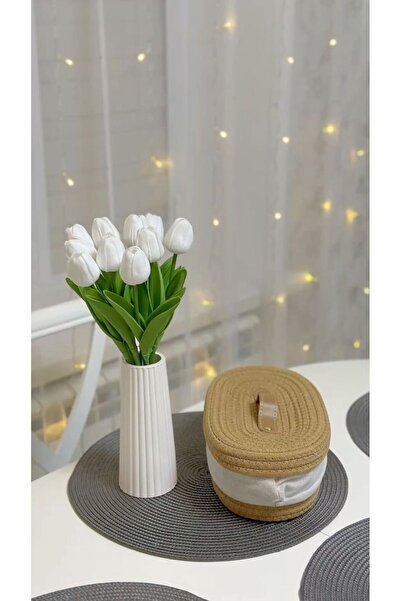 Zigzag Home Διακοσμητικό βάζο από κυματοειδές ξηρό λουλούδι σε στυλ Μποέμ, Αναμνηστικό 19 εκ. Λευκό Χρώμα Μπιμπελό