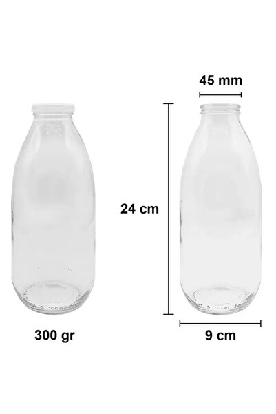 Rotanev 2 Adet Beyaz Plastik Kapaklı 1 Litre Şeffaf Sürahi Süt, Ayran, Su, Limonata Meşrubat Şişesi Cam Şişe