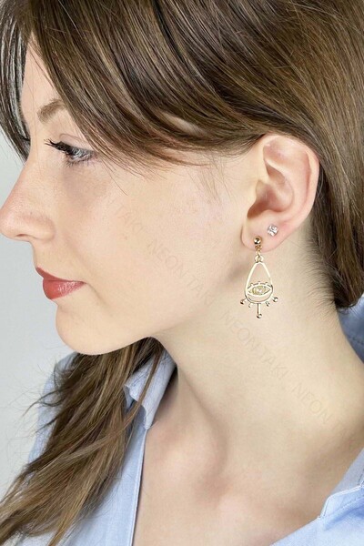 Neon Takı by Atalay Pearl, eye figure stainless steel necklace 634, gold color