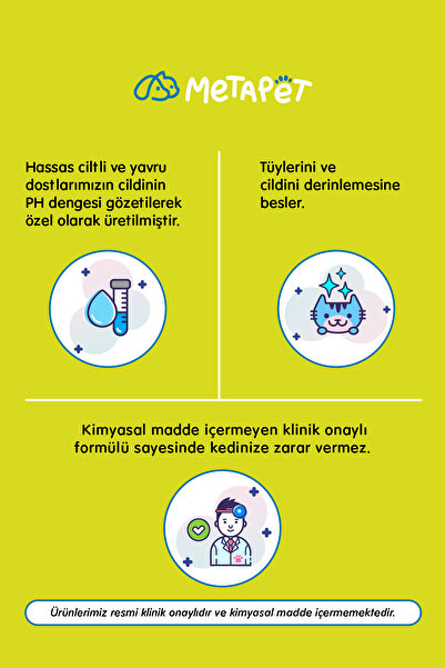 Metapet Hassas Ciltli Kediler Için Kuru Şampuan, Doğal Tüy Bakım Ürünü, Durulanmayan Susuz Köpük Yıkama