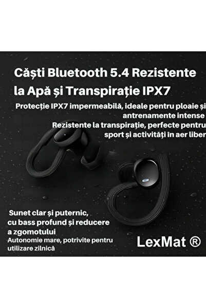 LexMat Casti Wireless, Q61 Stereo Sport Bluetooth 5.4 in-Ear cu carlige pentru urechi