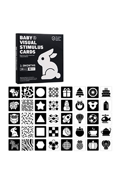 Toyska Set 40 imagini stimulare vizuala si cognitiva bebelusi, carduri alb-ne...