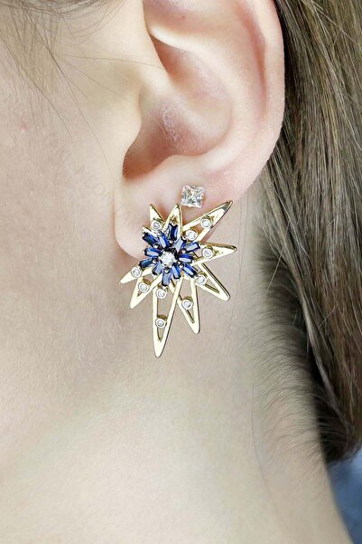 Neon Takı by Atalay Half pole star steel earrings 636, gold color