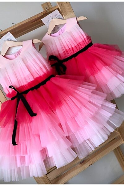 Asel Kids Rochie de seara din tul cu volane roz pentru fete