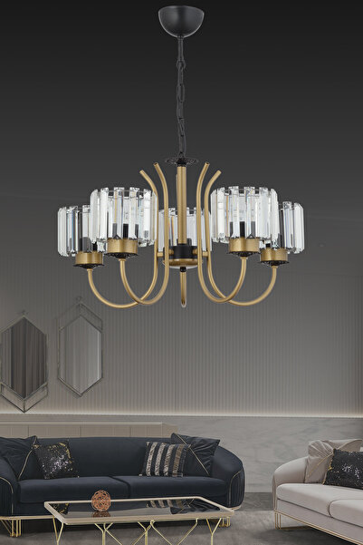 ESSLİGHT Bilge 5 Li Eskitme Sarkıt Avize Kristal Taşlı Modern Dekoratif Aydınlatma