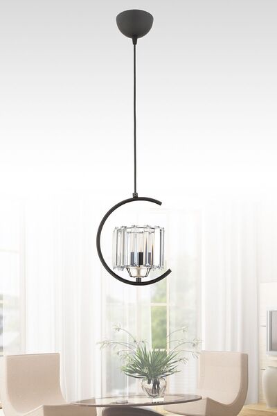 ESSLİGHT Eftal Tekli Siyah Sarkıt Avize Kristal Taşlı Modern Dekoratif Aydınlatma
