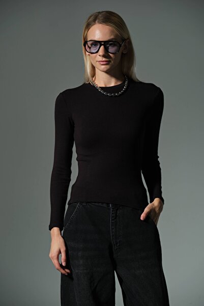 Domoda Πλεκτή μπλούζα με μακρύ μανίκι με λαιμόκοψη Premium Soft Touch @Sorbe