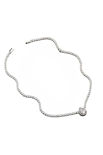 huitich قلادة أنيقة من الكريستال المتدلي 42.3 سم، لون فضي