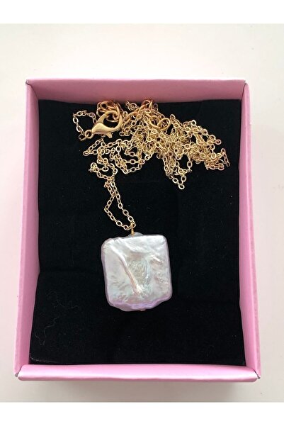 tones official Kararmaz Çelik 45 cm Gerçek Barok Incili Gold Uzun Kolye