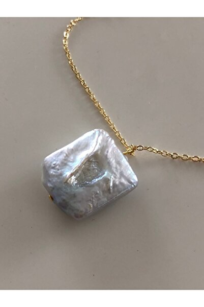 tones official Kararmaz Çelik 45 cm Gerçek Barok Incili Gold Uzun Kolye