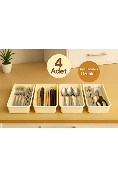 Nesto Home Set de 4 sertare multifuncționale reglabile pe înălțime, set de suport pentru tacâmuri și cuțite, dimensiuni mari