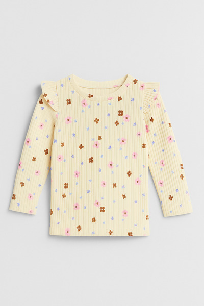 mini kanka 3-7 Yaş Kız Çocuk Çiçek Desenli Fırfırlı Uzun Kollu Bluz