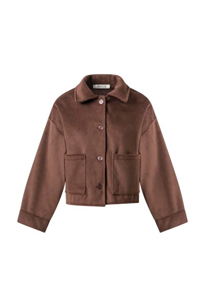 FACETTE Γυναικείο παλτό με λεπτομέρεια με τσέπη Bitter Brown