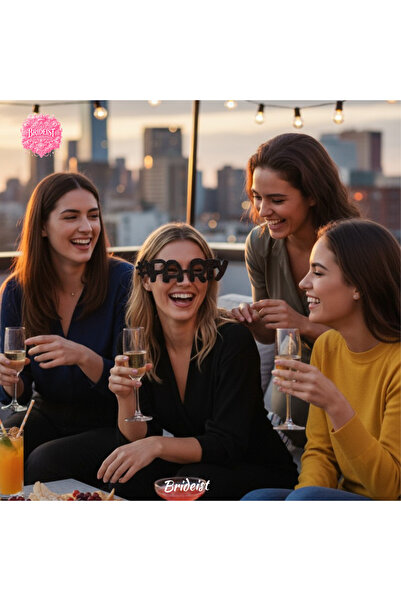 BRIDEIST WEDDING CO #PARTY Yazılı Parlak Siyah Gözlük|Siyah Simli #PARTY Gözl...