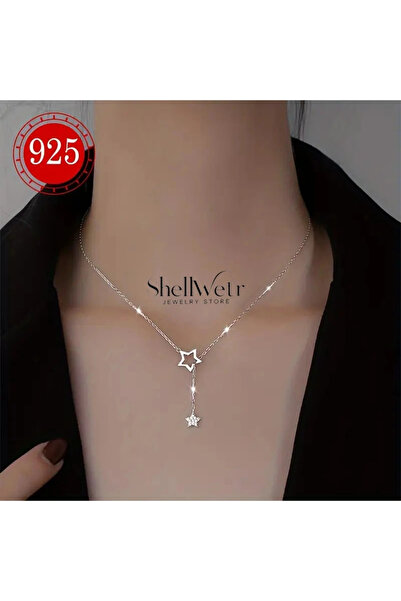 shellwetr Stella Lunea 925 Ayar Gümüş Yıldızlı Y Kolye Sevgililer günü , anne...