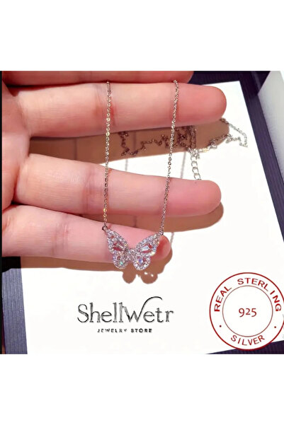 shellwetr Crystal Flutter Kelebek 925 Ayar Gümüş Kadın Kolye | Parlak Taşlı &...