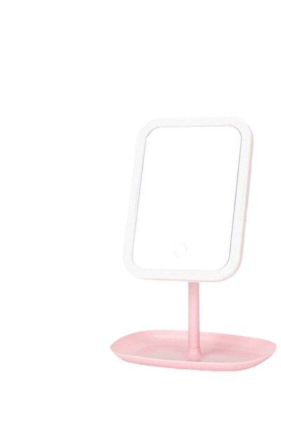 huitich مرآة مكياج LED قابلة للتعديل مع صينية تخزين باللون الوردي