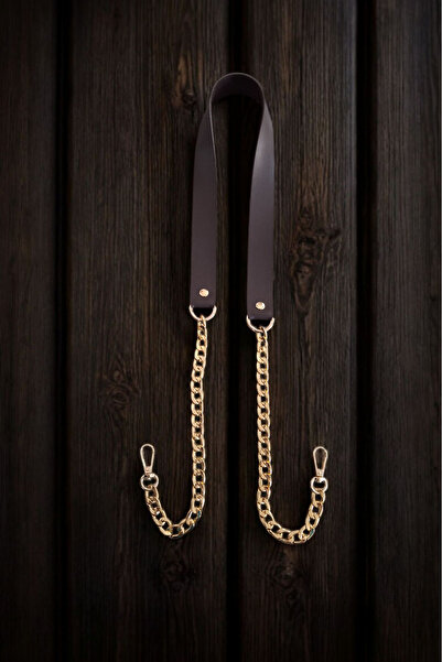 Nildenhobim Suni Derili Papağan Kancalı Zincir Çanta Saplar - 115 Cm ( Kahverengi -Altınrenk )