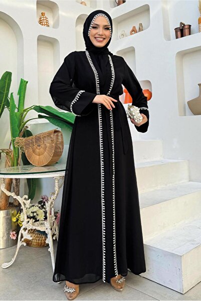 TRENDTESETTÜR WOMEN'S BLACK BELLOWED ABAYA SUIT T 3948