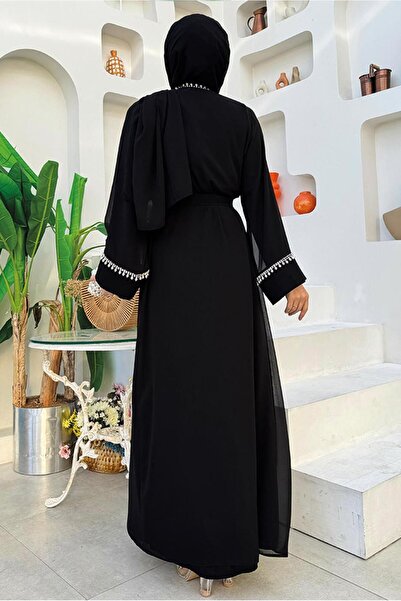 TRENDTESETTÜR WOMEN'S BLACK BELLOWED ABAYA SUIT T 3948