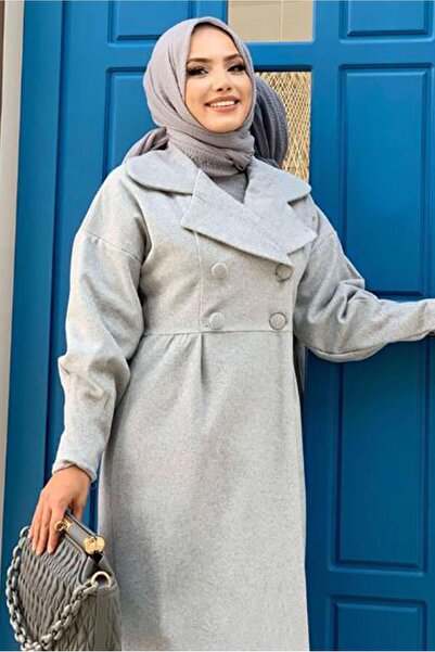 TRENDTESETTÜR Γυναικείο παλτό με μανικετόκουμπα σε γκρι μπαλόνι 5077