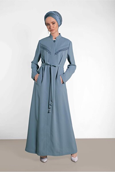 Alvina 1471 Model Guipure Detailed and Hidden Buttoned Glitter