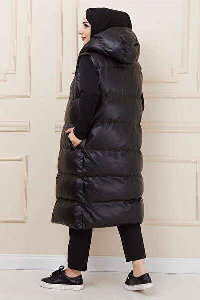 TRENDTESETTÜR Women's Black Leather Puffer Vest 1453
