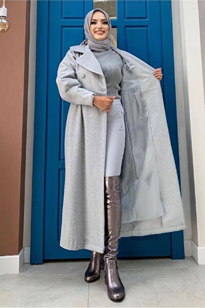 TRENDTESETTÜR Γυναικείο παλτό με μανικετόκουμπα σε γκρι μπαλόνι 5077