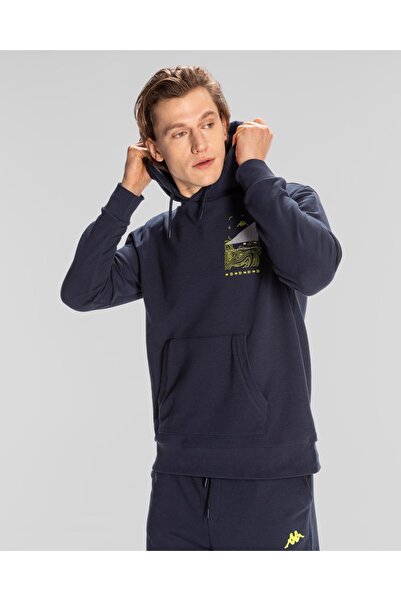 Kappa Authentic Spacetime Hoodie Erkek Gri-Mavi Regular Fit Hoodie