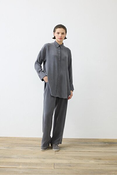 TERZİ DÜKKANI Anthracite Prime Stonewashed Silk Pants Set